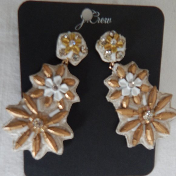 J Crew Golden Blossom Statement Earrings Hypoallergenic Post Size Large NEW - Picture 1 of 3